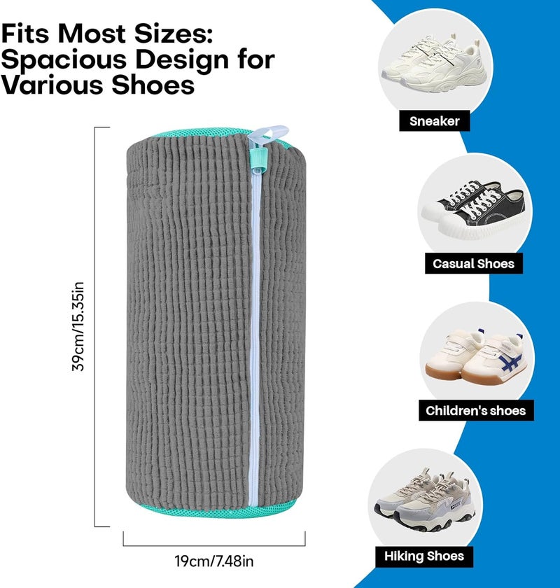 NMQHPA Shoe Washing Machine Bag: Laundry Shoe Bag for Washer and Dryer - 2pc Reusable Shoe Cleaning Bag for Sneaker Tennis Shoes Unstain Cleaner Kit (Gray 2pcs) - Image 4